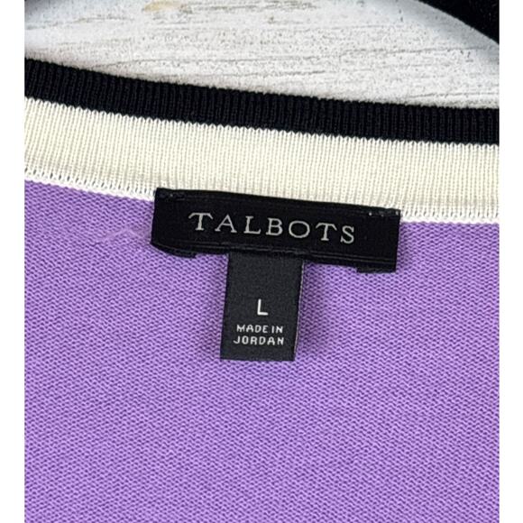 Talbots Women’s L Purple Knit Crew Neck Cardigan Tri-Color Business Sweater - Picture 4 of 5